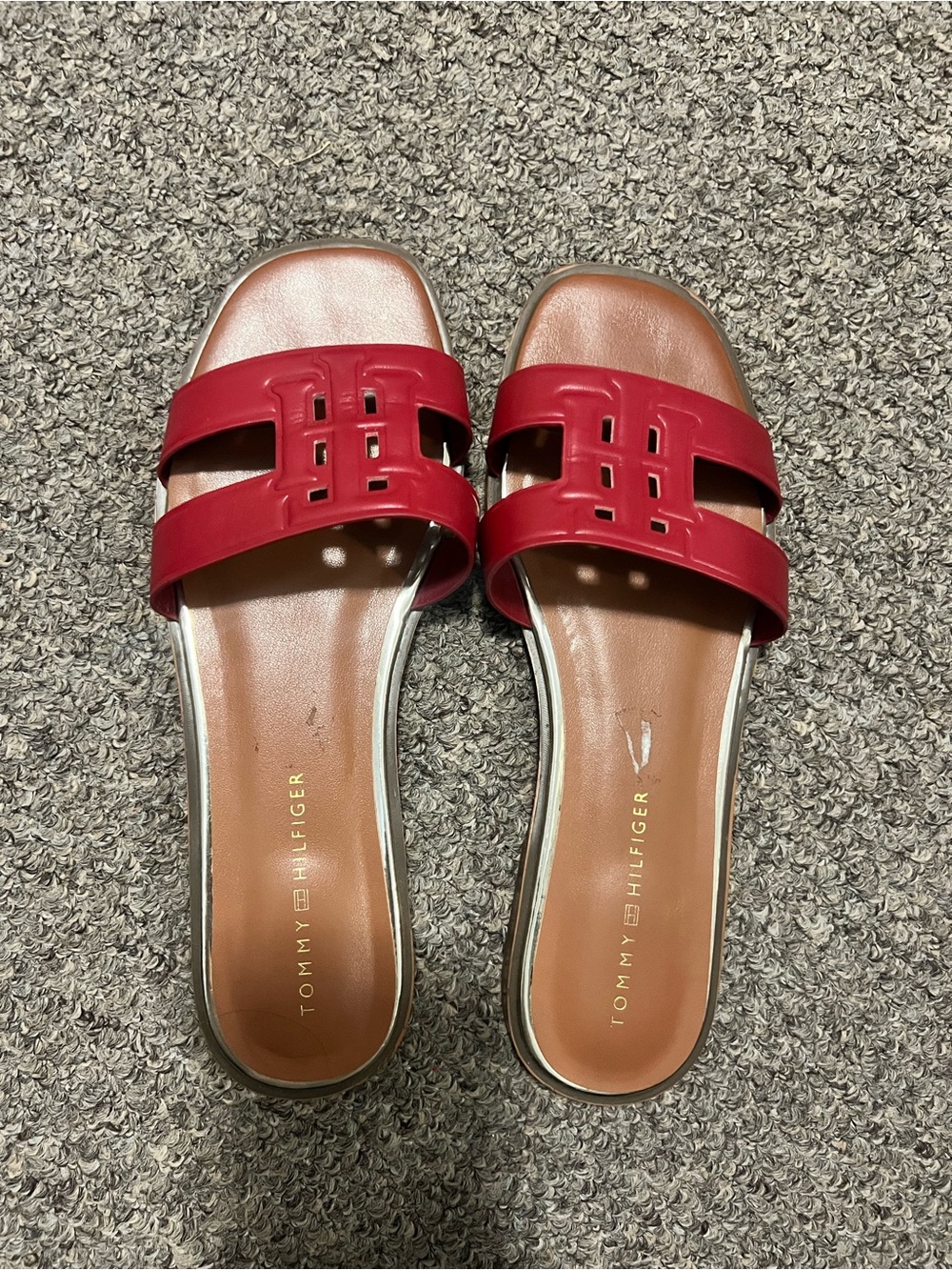 Tommy Hilfiger Red Double-Strap Slide Sandals